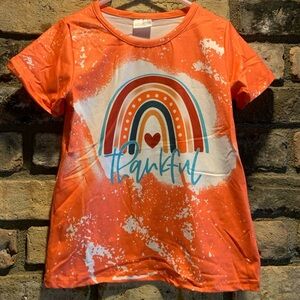NWOT Girls boutique Thankful rainbow orange short sleeve shirt